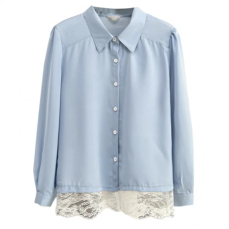 

Блузки больших размеров, весенняя новая модная шифоновая рубашка с кружевной строчкой, 100 кг, темпераментные женские топы 310