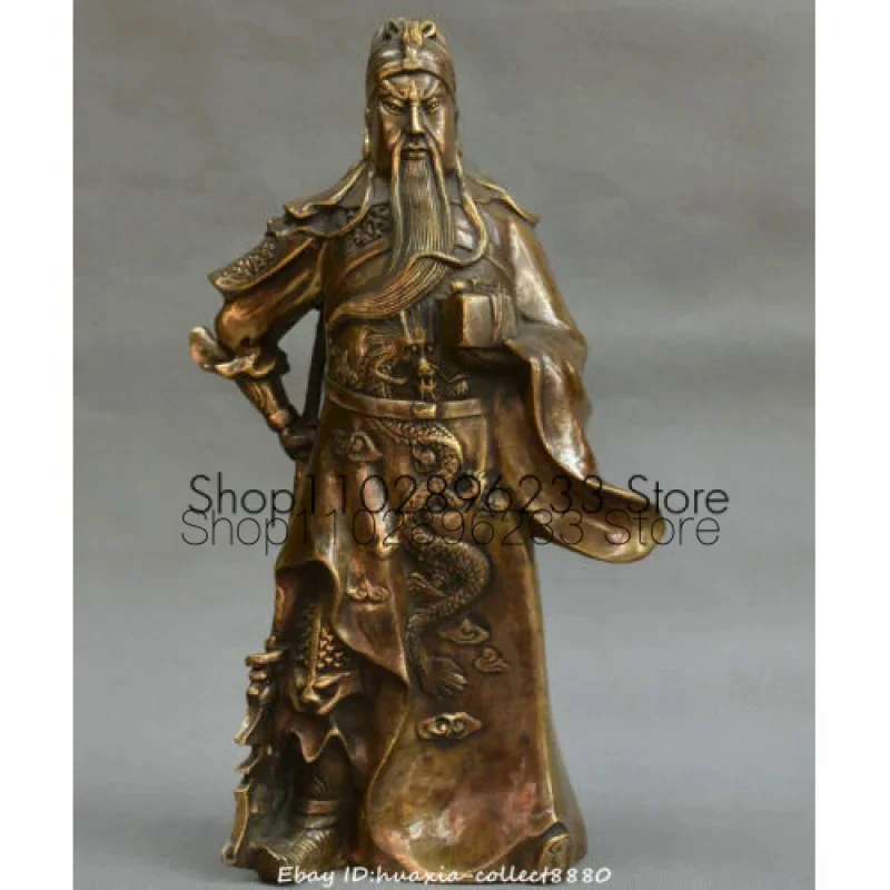 Collect Chinese old Bronze Stand Guan Gong Warrior God Dragon Guan Yu God Statue