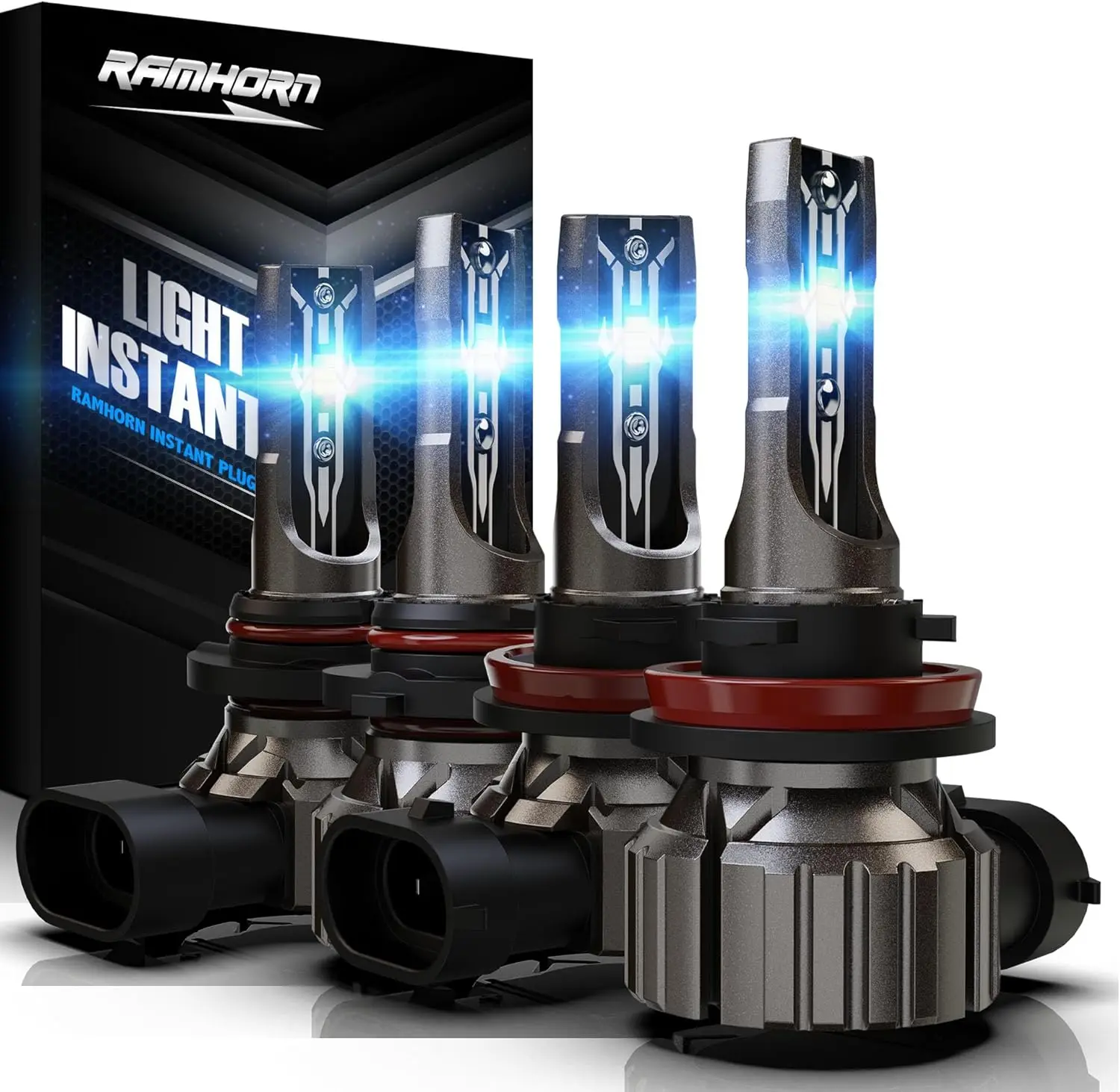 

9005 H11 HB3 H8 H9 Fog Light Bulbs, 300% Brighter 6500K Super Bright, Pack of 4