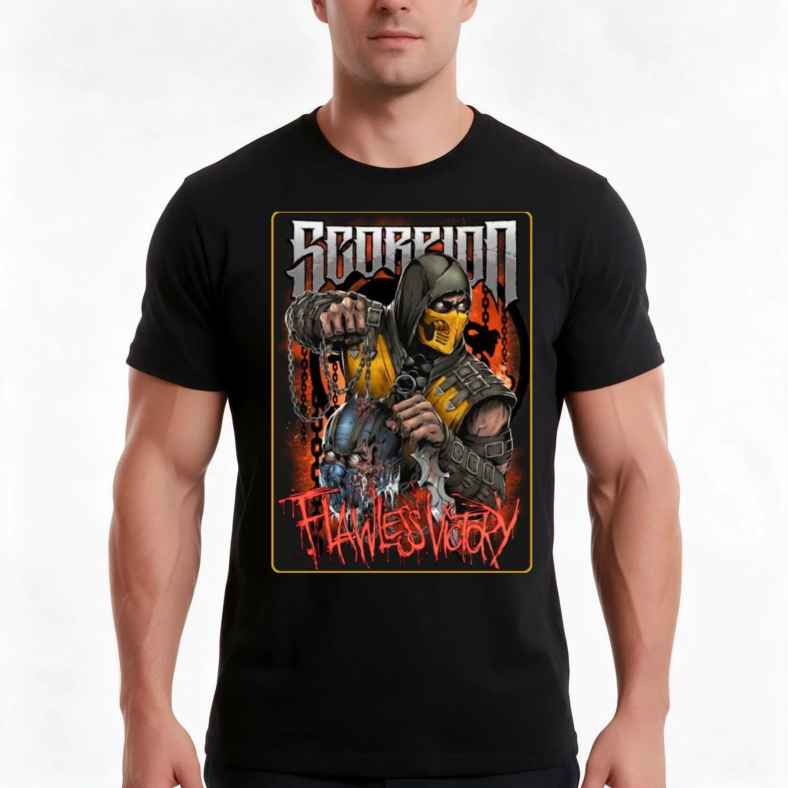 Mortal Kombat Scorpion Flawless Victory T-Shirt Summer Casual Cotton Tee Oversized Streetwear Tops Vintage Graphic Print