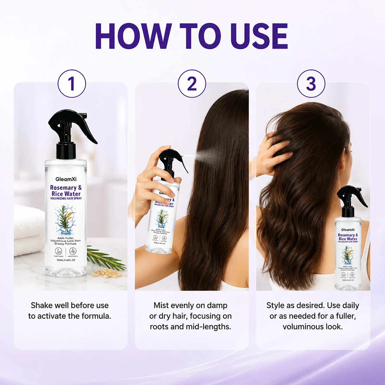 Rosmarin- & Reiswasser Volumen-Haarspray 100ml Nicht fettendes Haarwurzel-Lifting-Spray für ölkontrollierende, erfrischende Kopfhautpflege – Detail 6