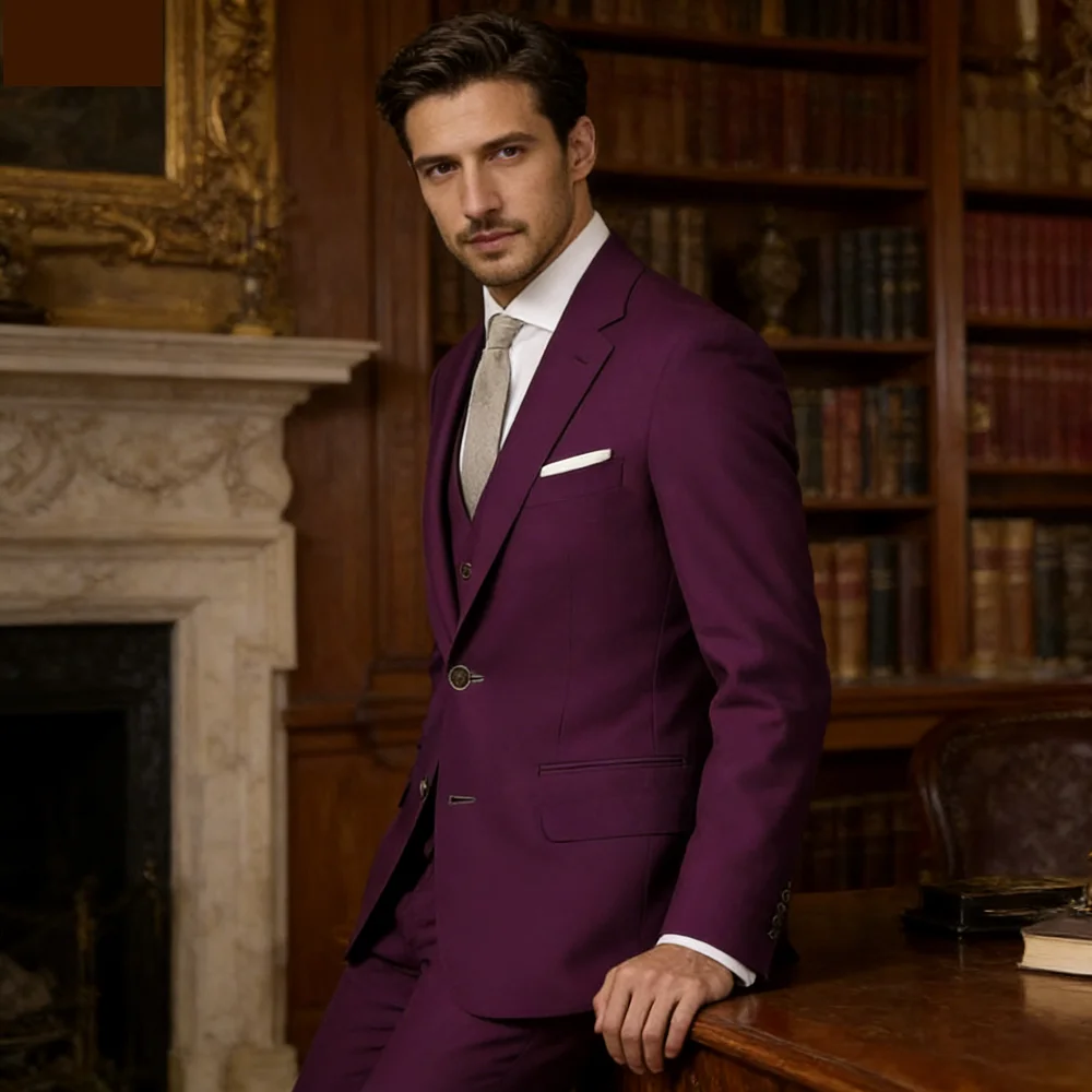 

Elegant Slim Fit Men's 3-Piece Suit Set - Two Buttons High Quality Business Wedding Male Clothing Blazer Jacket Vest Pants