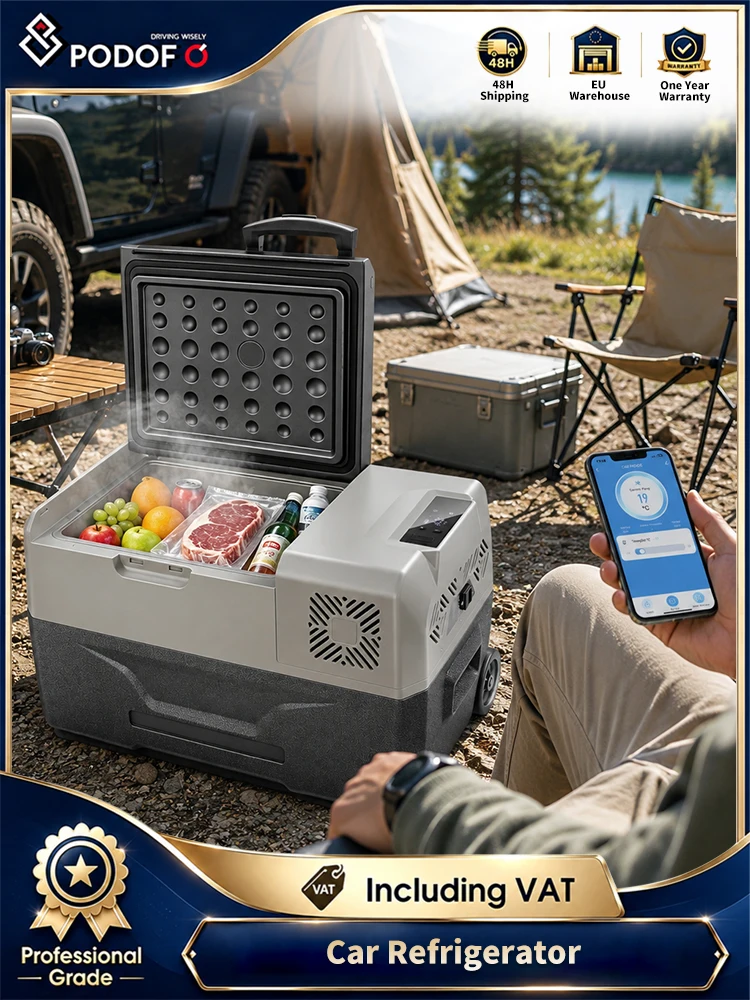 Podofo 30L/40L/50L DC 110-240V Auto-Kühlschrank, kleiner Gefrierschrank, tragbarer Kompressor-Kühler für Autofahrten, Camping und Picknick