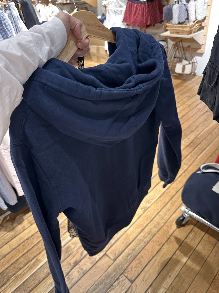 Felpa con cappuccio da donna con zip ricamata con lettera bandiera autunno nuovo cotone manica lunga tasca allentata felpa con cappuccio americana vintage blu scuro