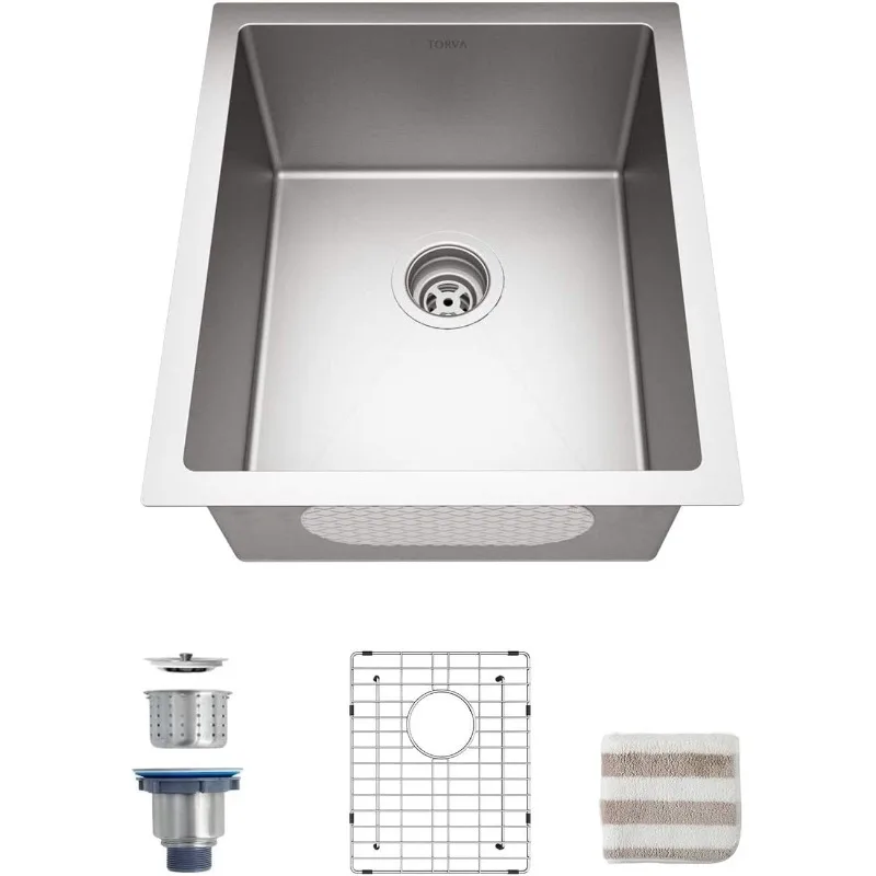 Bar sink, 15 x 17 inch undermount kitchen sink, 16 gauge stainless steel bar or prep sink single bowl, fits 18 inch cabinet