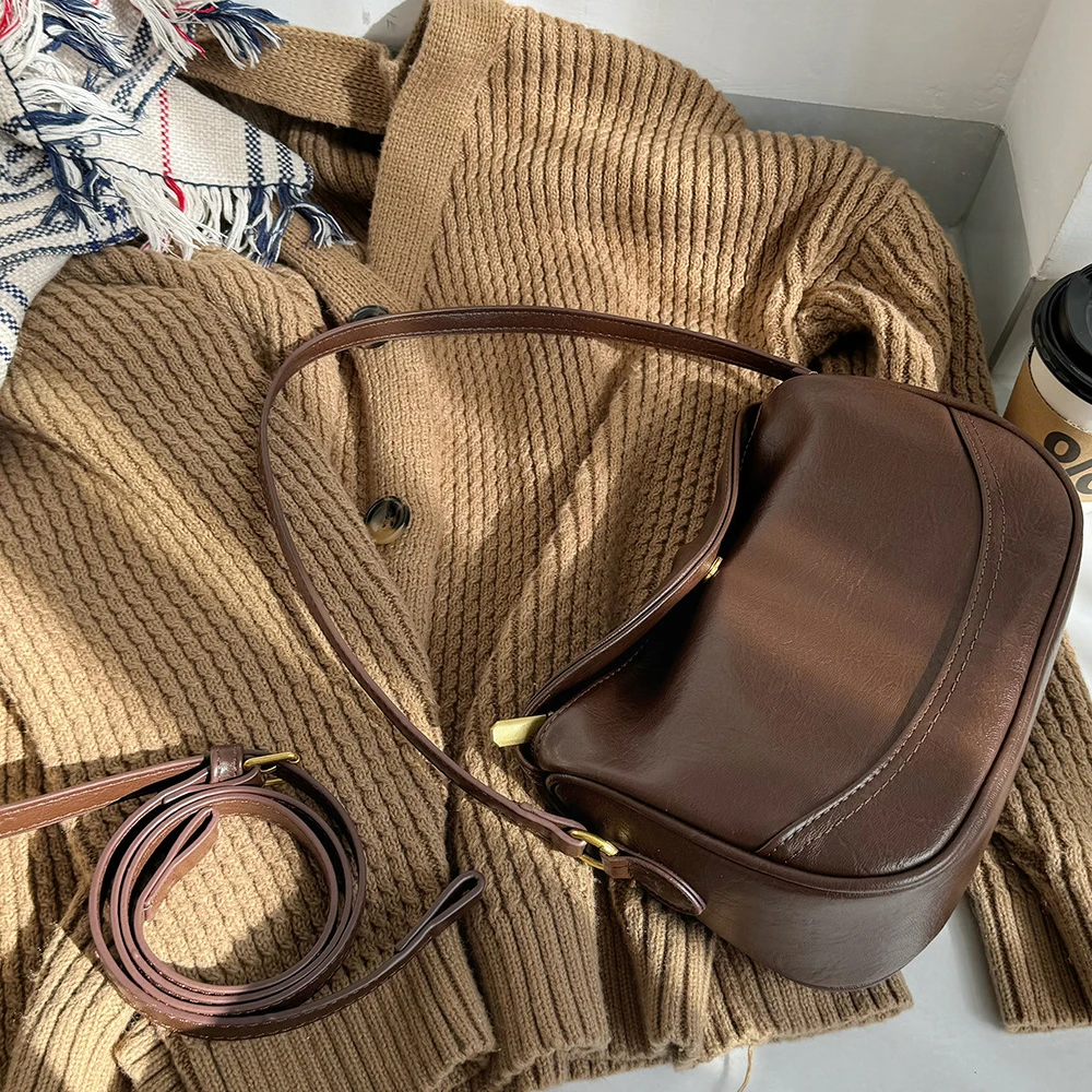 حقيبة يد نسائية عصرية ريترو كتف واحد حقيبة الإبط قطري عبر زلابية حقيبة 2025 محفظة صغيرة جديدة من جلد البولي يوريثان