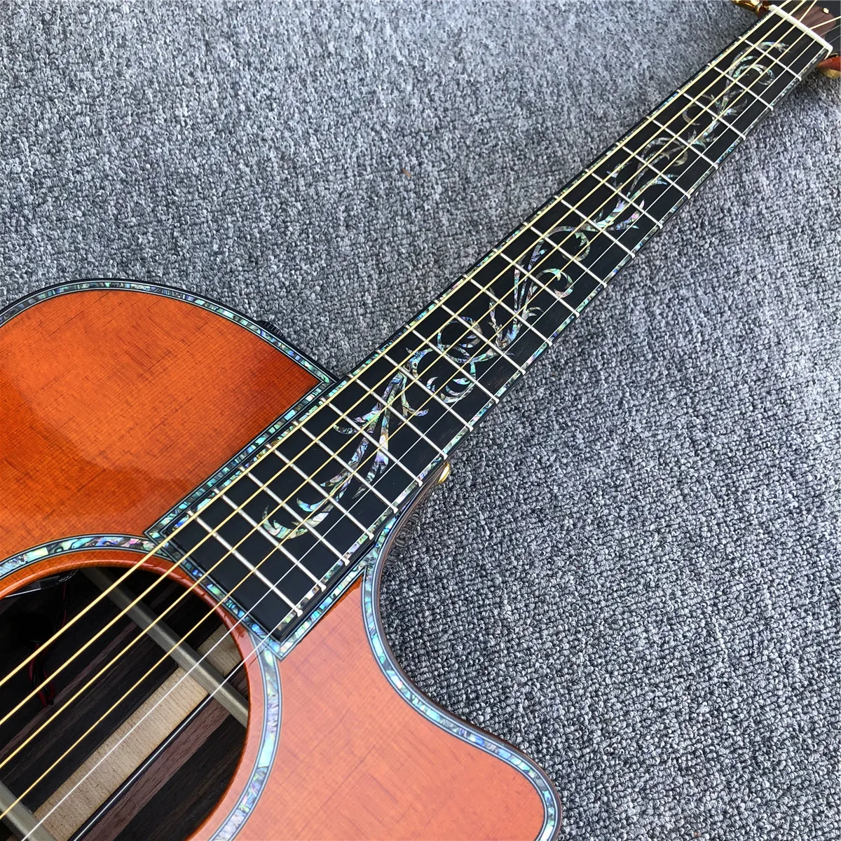 41 Inch Orange Solid Spruce PS14 Acoustic Guitar Abalone Inlays Ebony Fingrerboard Cocobolo Body