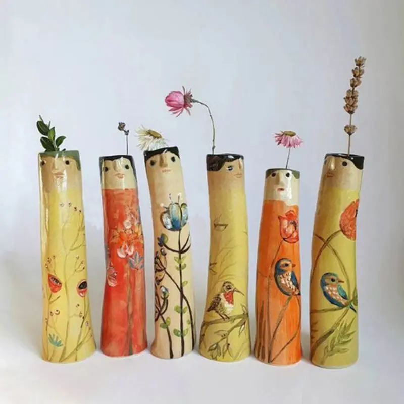 Bohemian Spring Family Bud Vases Character Hand Painted Resin Spring Bud Vases Bohemian Style Vases Living For Home Decoration