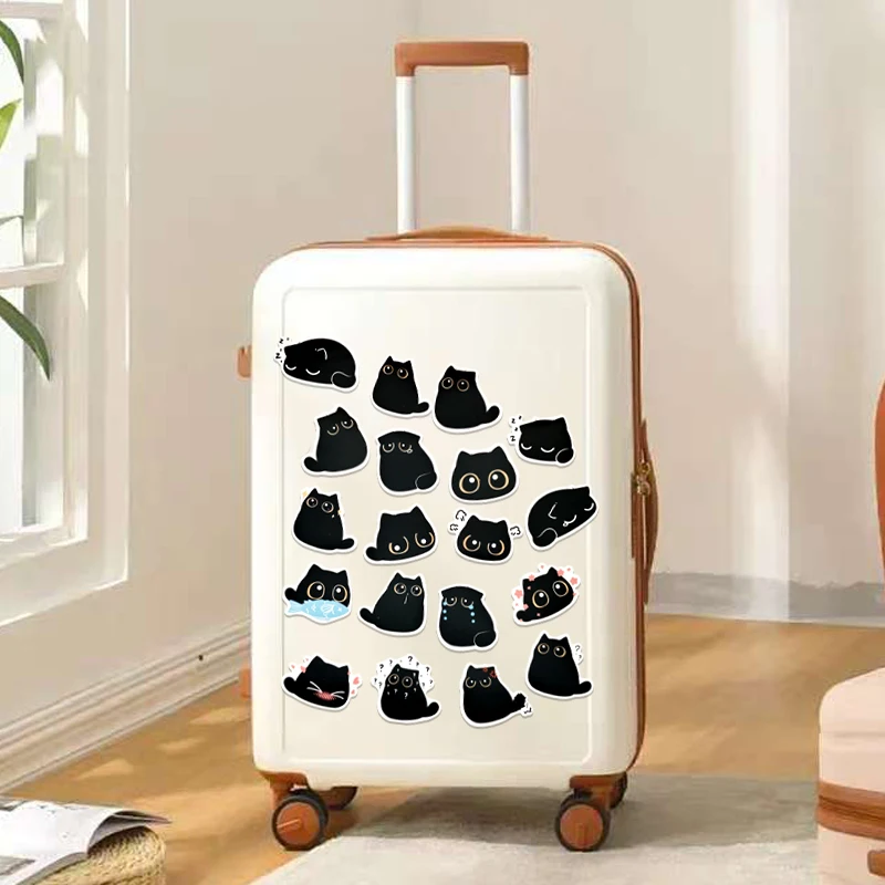 80 قطعة من ملصقات القطة السوداء اللطيفة كاواي باللونين الأبيض والأسود لزجاجات المياه وملصقات شارات الفينيل الجمالية المقاومة للماء