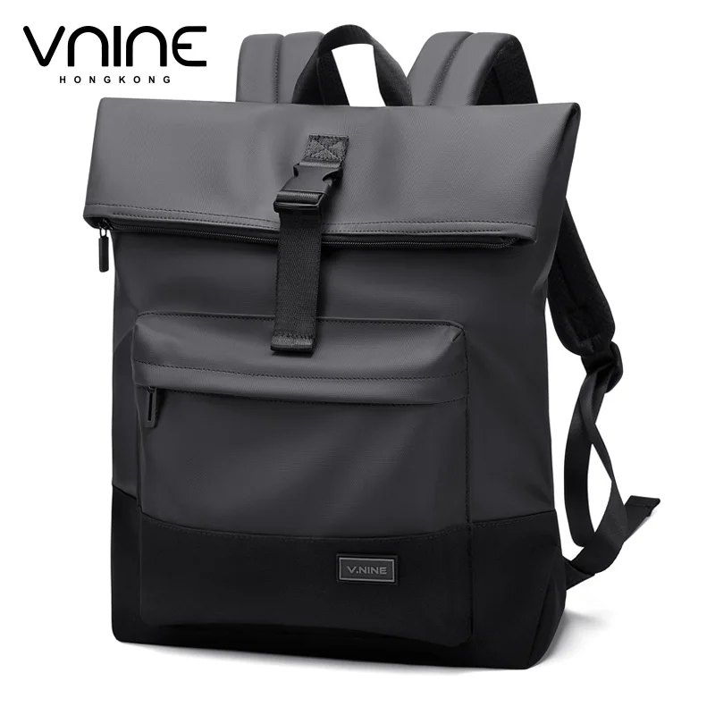 V.nine-メンズ防水オックスフォードバックパック、ラップトップバックパック、マルチコンパートメント、オフィスバックバッグ、ブラックカラー、15.6インチ