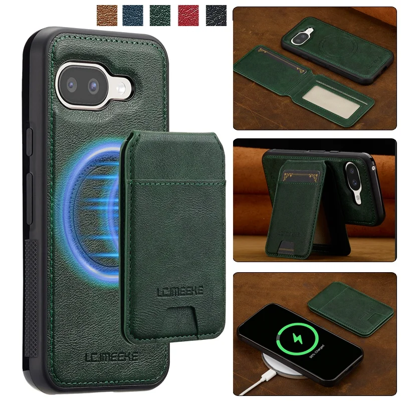 

2 In 1 For Magsafe Leather Wallet Phone Case for Google Pixel 10A 10 Pro XL Pro 9 9A 8 8A 7 7A Card Slots Cover Hoesje Coque