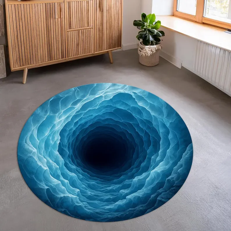 2D Ocean View Round Rug Non-Slip Cotton Base Living Room Mat and Bedroom Decoration Carpets Rugs for Bedroom