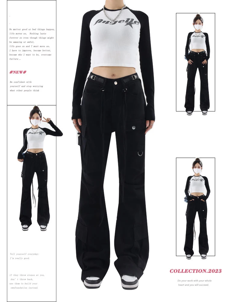 

Women's Baggy Black Gothic Cargo Pants Harajuku Jogger Streetwear 90s Fashion High Waist Y2k 2000s Pants Vintage Trouser Clothes