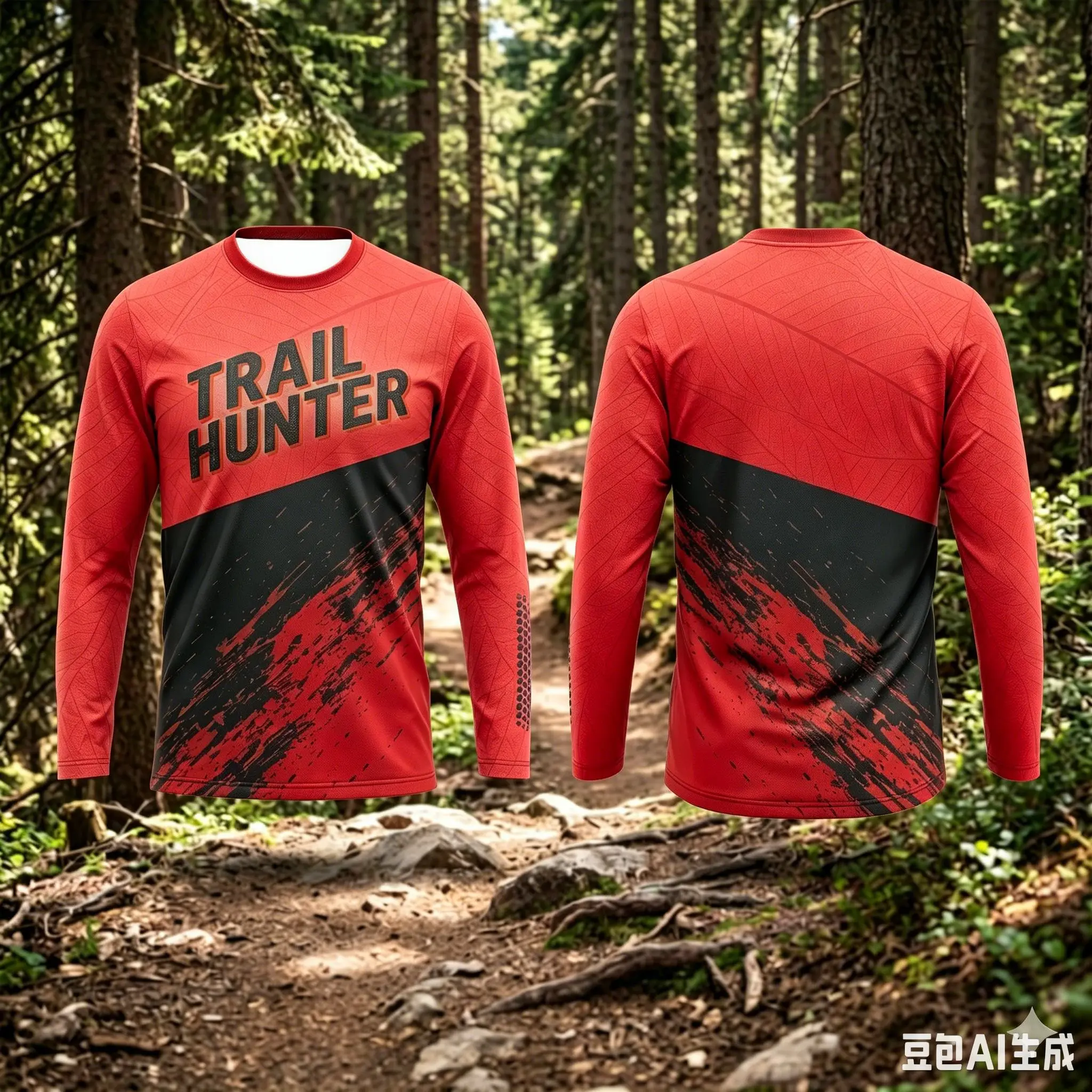 Men Trail Hunter Long Sleeve MTB Jersey Gradient Color Leaf Texture Print Quick Dry Outdoor Cycling Hiking Mountain Bike Shirts view 3