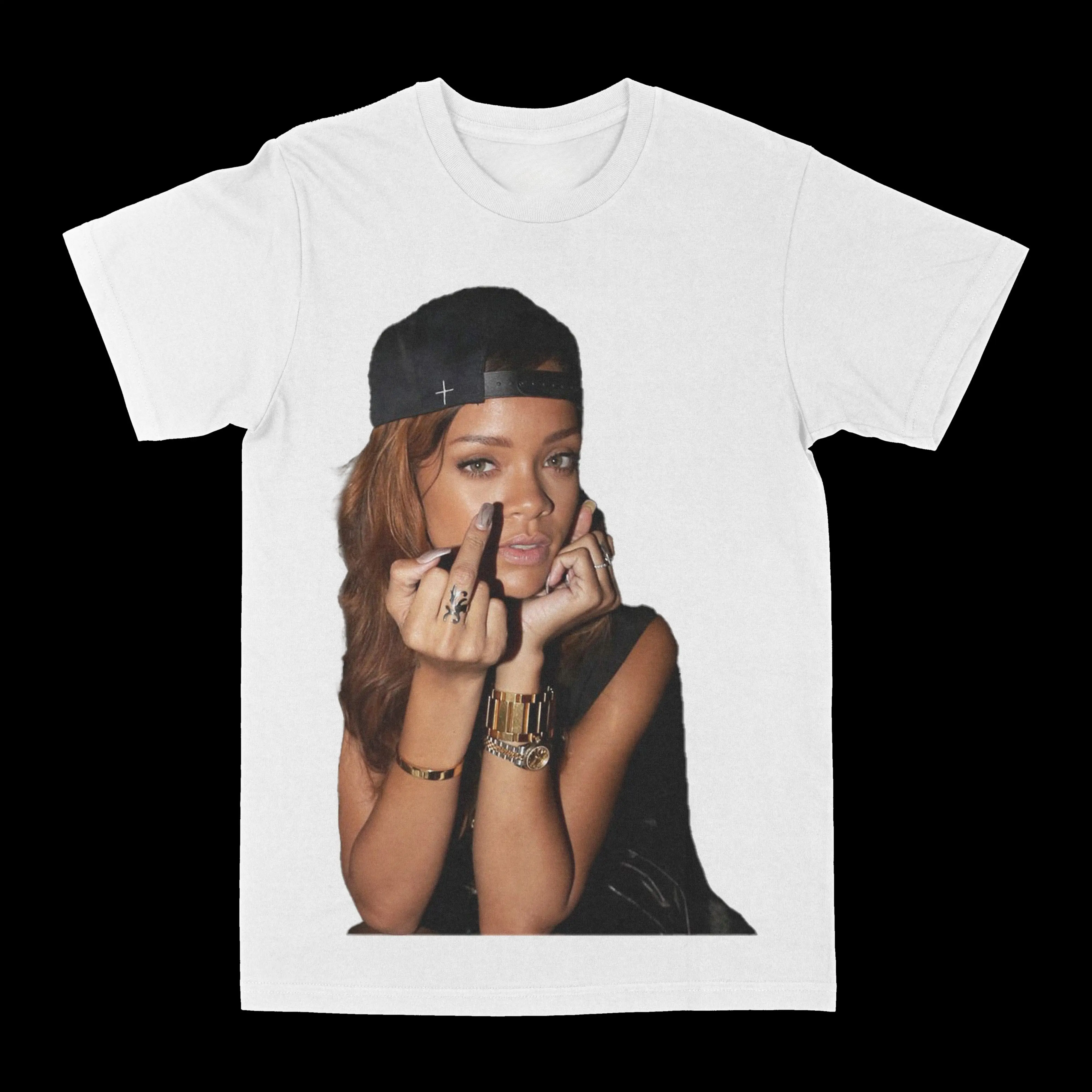 2025Rihanna Flipping It Graphic Patterned Print T-shirt Summer Luxury Brand Pure Cotton T-shirts for Men Women Short Sleeves Y2k