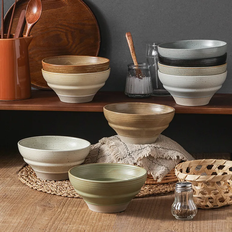

Японский керамический набор мисок в рубчик, керамическая посуда в стиле ретро, посуда для риса, десерта, салата, домашней столовой