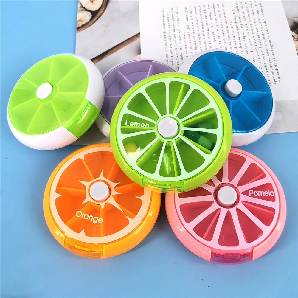 Portable Pill Box Weekly Rotating Split Fruit Points Drug Carry With You Mini Medicine Boxs Medicine Travel Pillbox 6-color