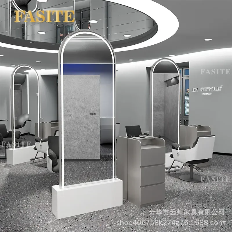 For Hair Mirror Table Barber Shop Floor to Ceiling Double Sided Lamp Wall Mounted Perm Dye Station