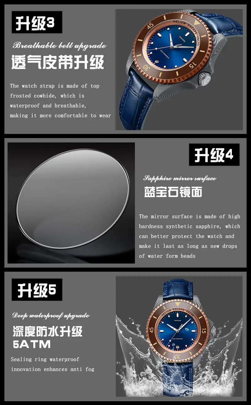 

Elegant Men Gift Damascus Steel Mechanical Watches For Men Business Sapphire Crystal Mirror Waterproof Watch