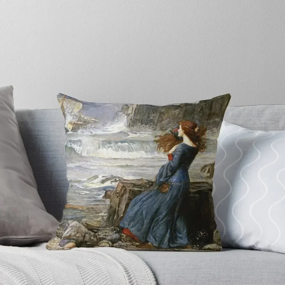 

John William Waterhouse - Miranda - The Tempest Throw Pillow Room decorating items luxury sofa pillows sleeping pillows pillow