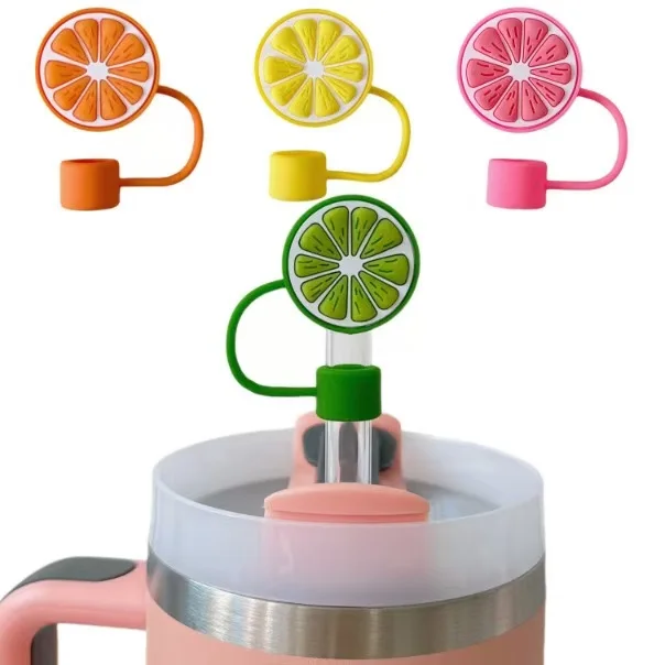 Cute Lemon Straw Covers Kawaii Silicone Straw Toppers For Stanley Cup Dust Proof Straws Cap Tumbler Accessories For 10mm Straw