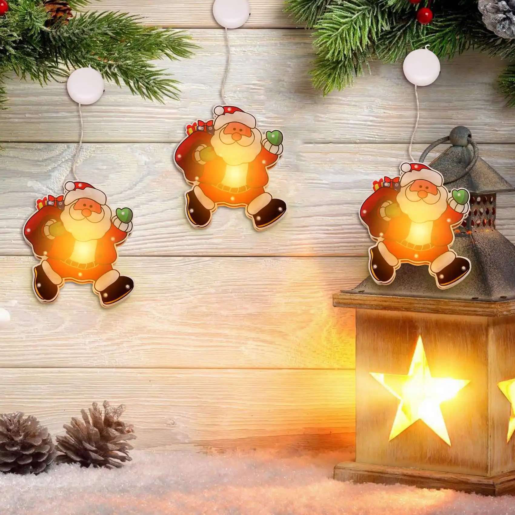 

live-Santa Claus Led Suction Cup Window Hanging Lights Christmas Decorative Atmosphere Scene Decor Holiday Decoration Light