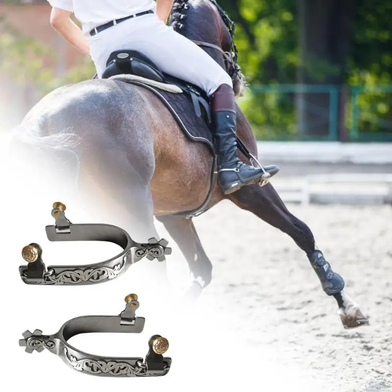1 Pair of Mens Spur Stainless Silver Plated Functional Head Equestrians Spur Carved Design for Equestrians Activity Use JOME