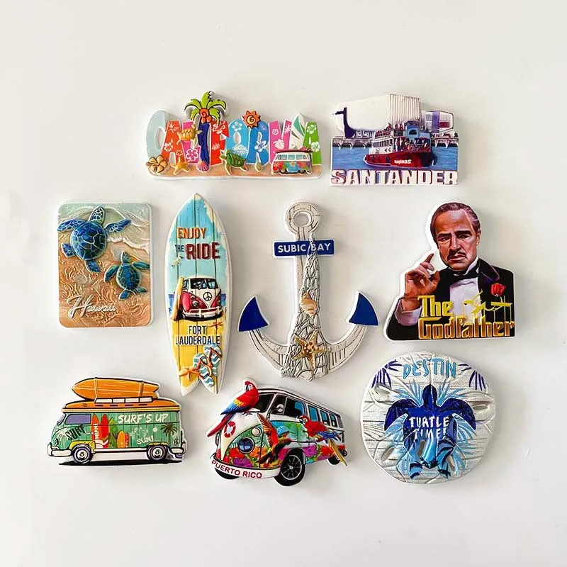 Spanish Santander Ship, Philippine Subic Bay Anchor, US Destin Turtle, Hawaii Surf Bus & Godfather Fridge Magnets | Home Decor