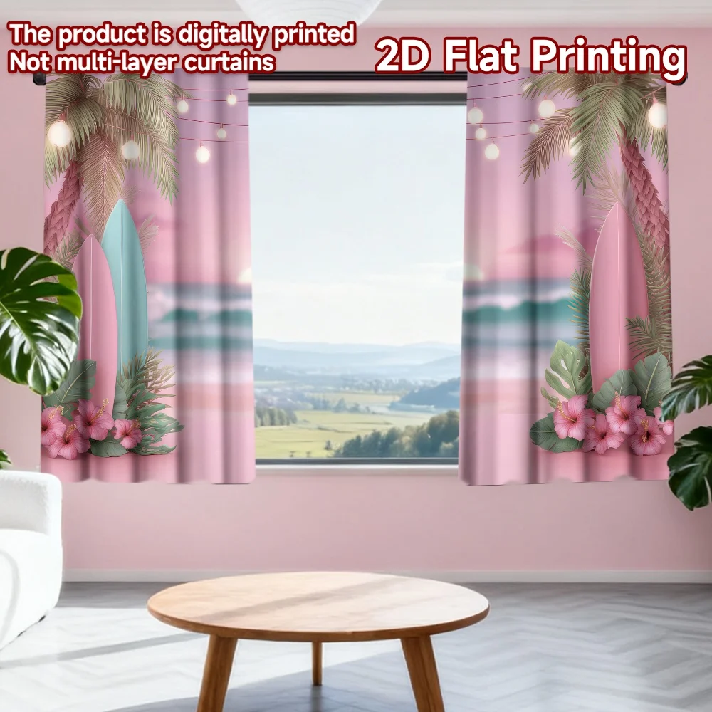 

2D flat printing 2pcs Curtain Summer Sunset Beach Scene Digital Printed Polyester Drapes Family Party for Indoor Celebrations