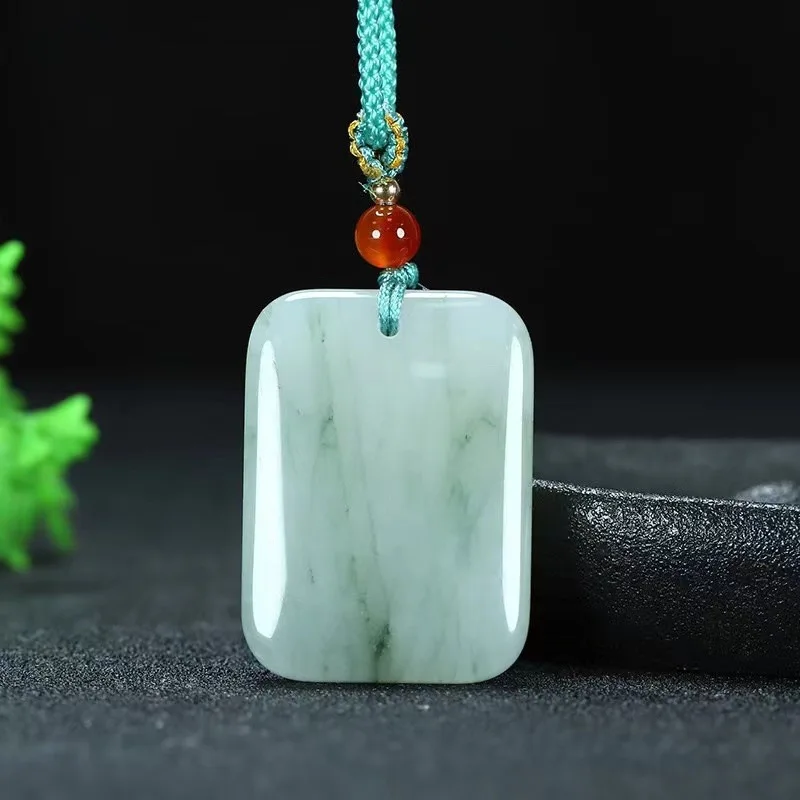 Tian Shan Cui Bread Pendant Gold Silk white jade safe sign Jade Peace Plaque Jade Pendant Sweater Chain Women's Gift