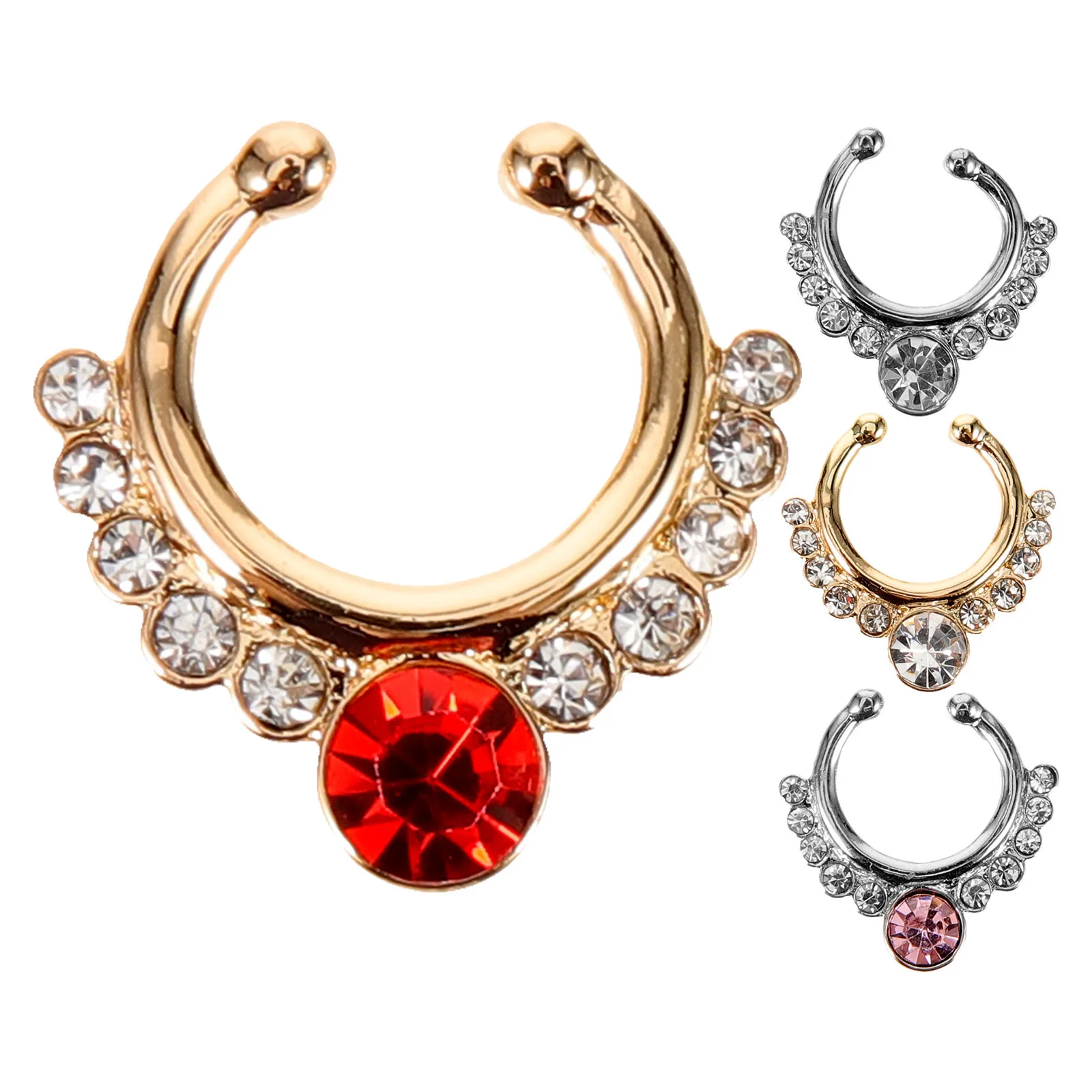 

4Pcs Nose Ring Cuffs with Cubic Zirconia Sparkling Hoop Piercing Jewelry for Women Body Jewelry Fashion Septum Rings Set