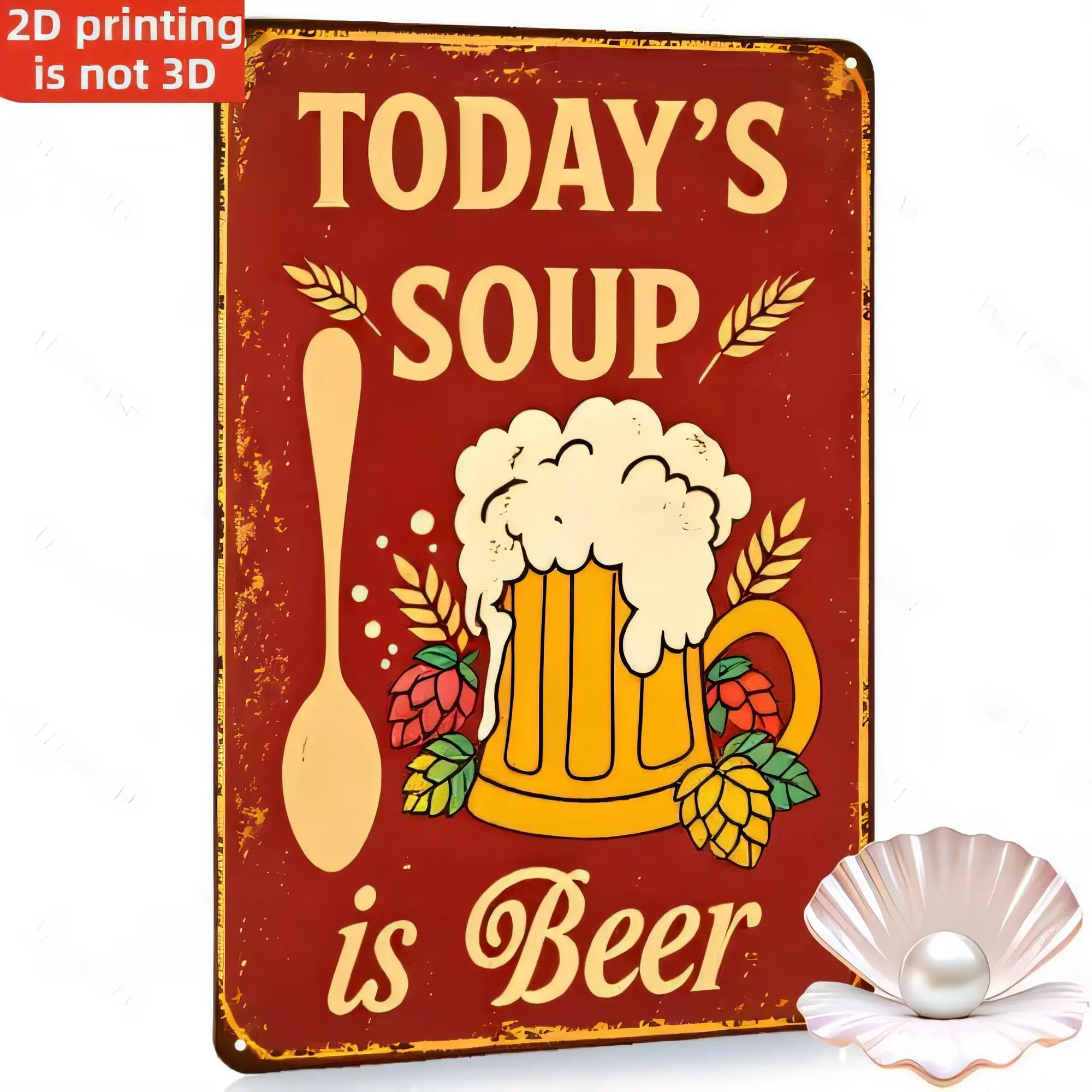 Tin Sign “Today’s Soup is Beer” Retro Vintage Metal Wall Art 2D Printing Not 3D for Bar Pub Kitchen Man Cave Beer Lover Gift, Ru