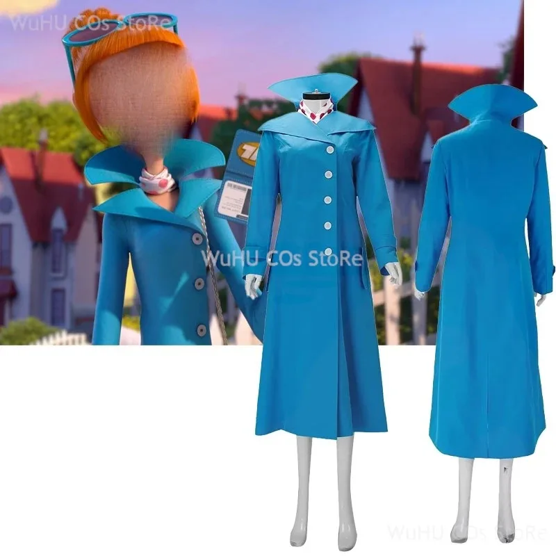 

Movie Despicable Me3 Lucy Wilde Cos Blue Trench Coat Women Halloween Party Performance Cosplay Costumea;k6;8',