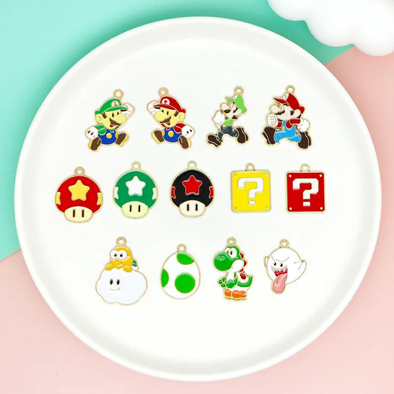 10pcs Super Mario Bros Cartoon Alloy Pendant Accessories Anime Figures Cute Bracelet Leather Band Pendant DIY Handcraft Supplies