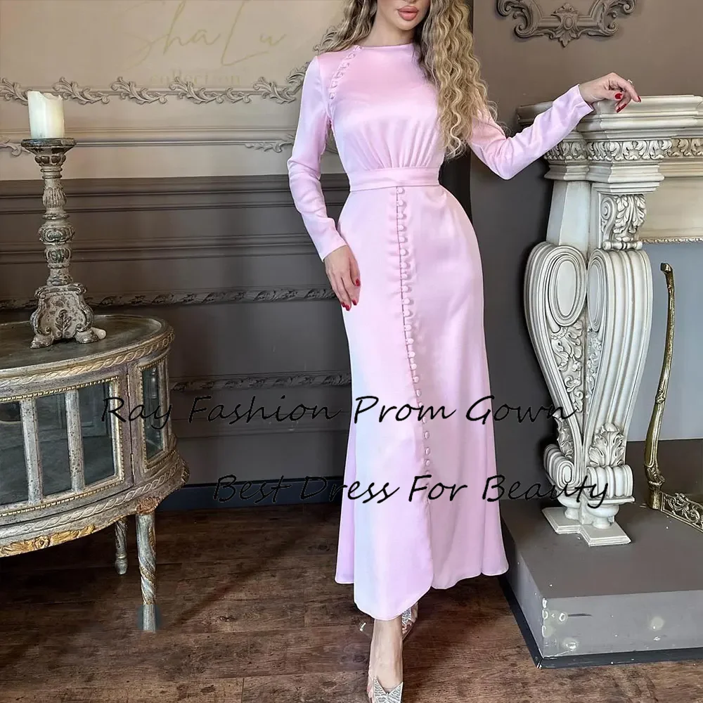 

Ray Fashion Mermaid Evening Dress Boat Neck With Long Sleeves Tiered Buttons For Women Formal Occasion فساتين سهرة Saudi Arabia