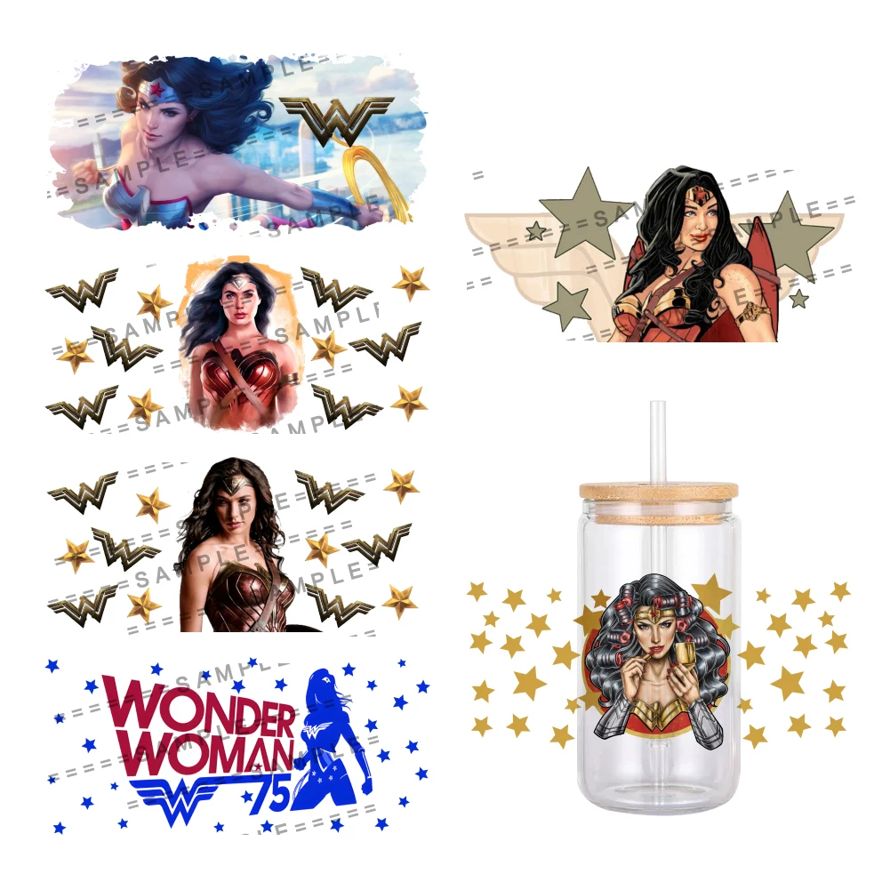 W Hot Super Woman Printed UV DTF Transfer Sticker Waterproof For 16oz Glass Cup Wrap Stickers