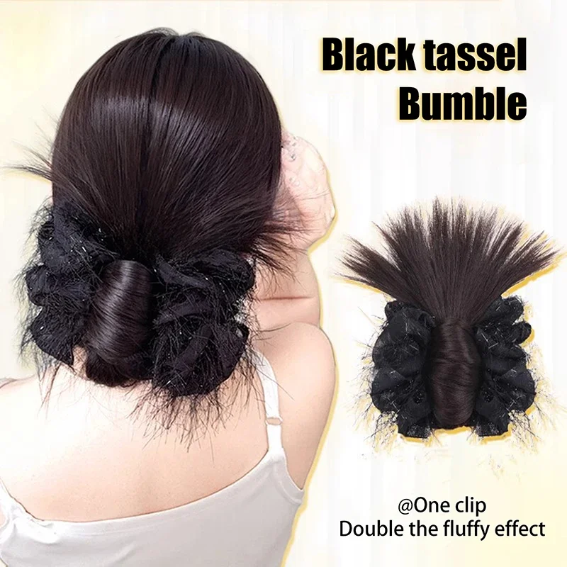 

Faux Half-Tie Claw Clip with Feather Shuttlecock Design, Lazy Meatball Headpiece and Ponytail Grab Clip Hair Accessory