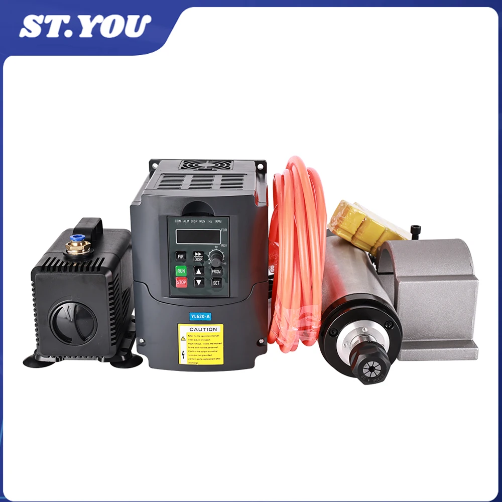 2.2kw ER20 Water Cooled Spindle Motor 2CNC Spindle Motor +2.2kw 220V Inverter VFD+80mm Spindle Clamp+Water Pump CNC Wood Router