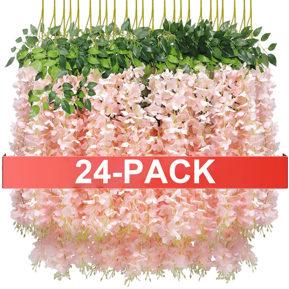 24PCS kunstmatige blauweregen bloemen hangende slinger nep klimop wijnstok bloem string voor boog bruiloft thuis kamer decoratie bloem