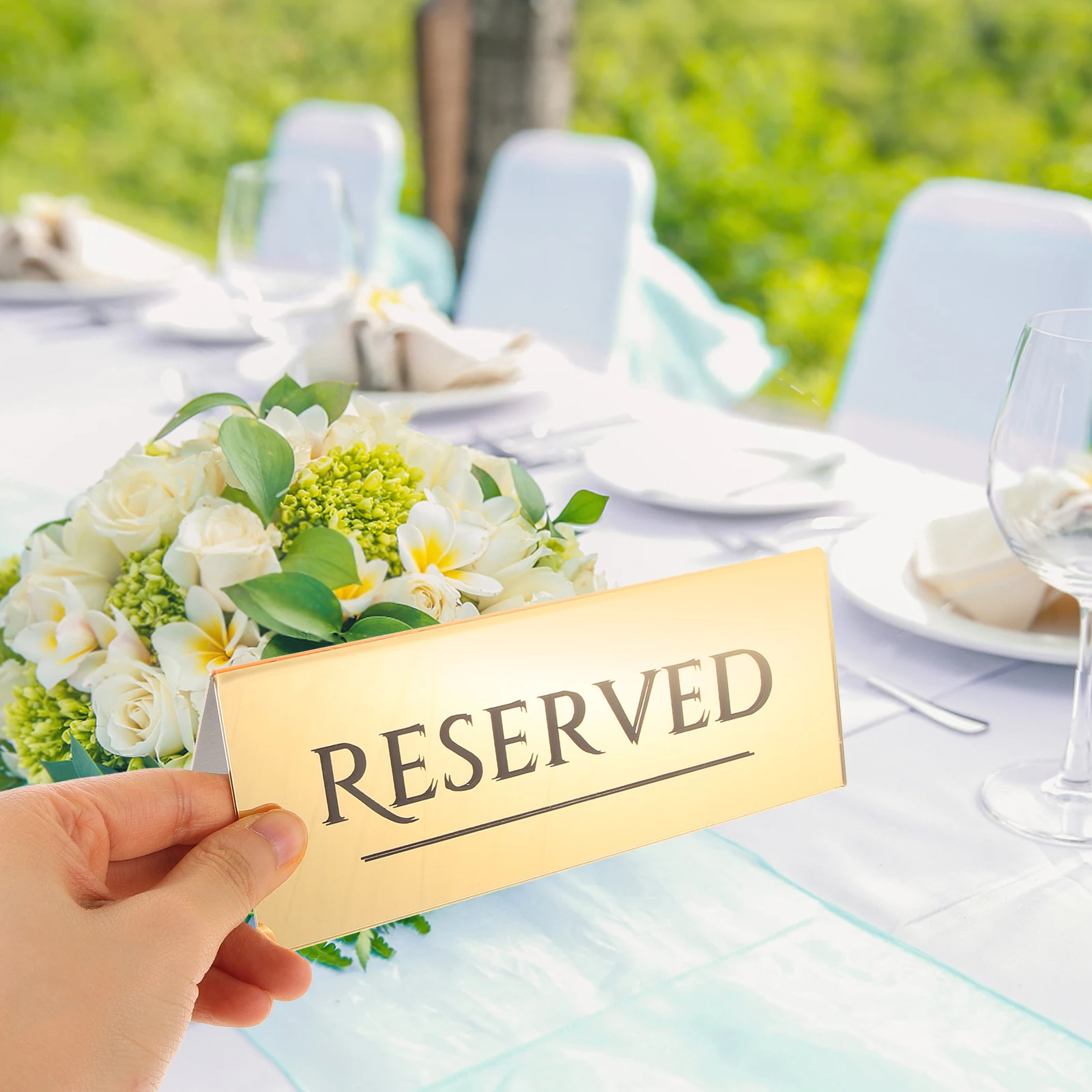 2pcs Reserved Acrylic Material 17x6 5cm Golden Restaurant Wedding Table Card Seating Reserved Table Signs For Wedding