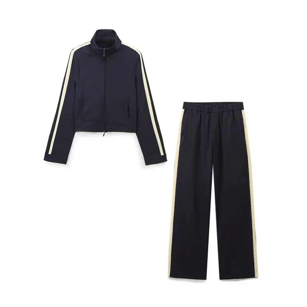 2024 Jesień Nowy produkt Moda damska Casual Side Striped Strap Jacket Coat Side Striped Strap Strap Strap Wide Leg Pants Set