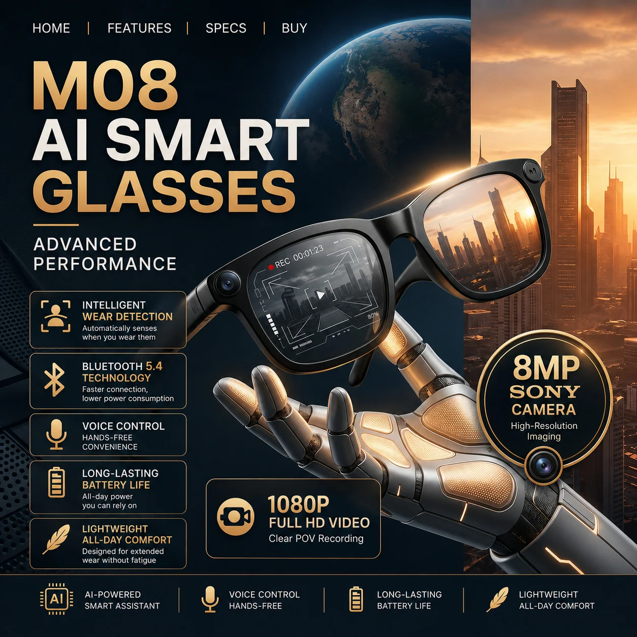 New 2026 Smart Glasses Bluetooth Open Ear Speaker AI Voice Control HD Camera Wireless Music Real-Time Translation Eyewear Gift