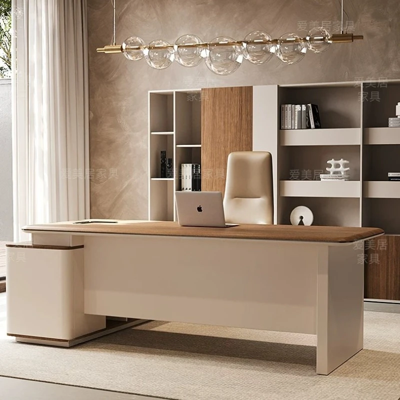 Minimalist Light Luxury Executive Desk with Side Cabinet L Shape Boss Table Manager Computer Workstation Home Office Furniture