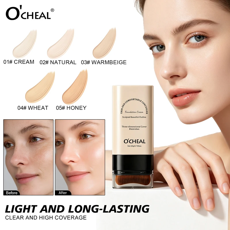 Double-headed brush foundation stick foundation cream, long-lasting, no makeup transfer, no smudging, waterproof eraser