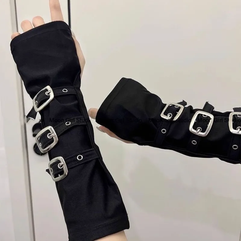 1 Stück Y2K Personalisierte Schnallen-Handschuhe im Punk-Stil für Damen, Gothic-Nieten-Fingerlose Handschuhe, Hip-Hop-Style Bühnen- und Streetdance-Ärmel – Detail 8
