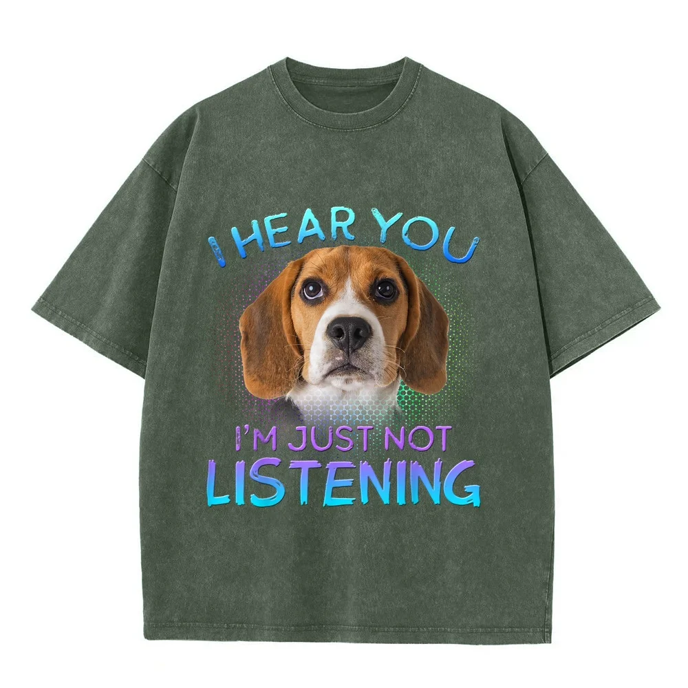 Beagle I Hear You Not Listening T-Shirt 한국인 Printed Unisex T Shirt Men Plus Size Clothing Dog Lover Tops Women Combed Cotton Tee