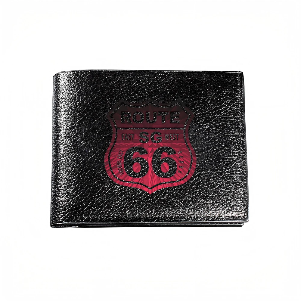 Route 66 Shield Design Men's Wallet Casual Business Fashion Card Holder With Iconic Highway Emblem Stylish Everyday Accessory