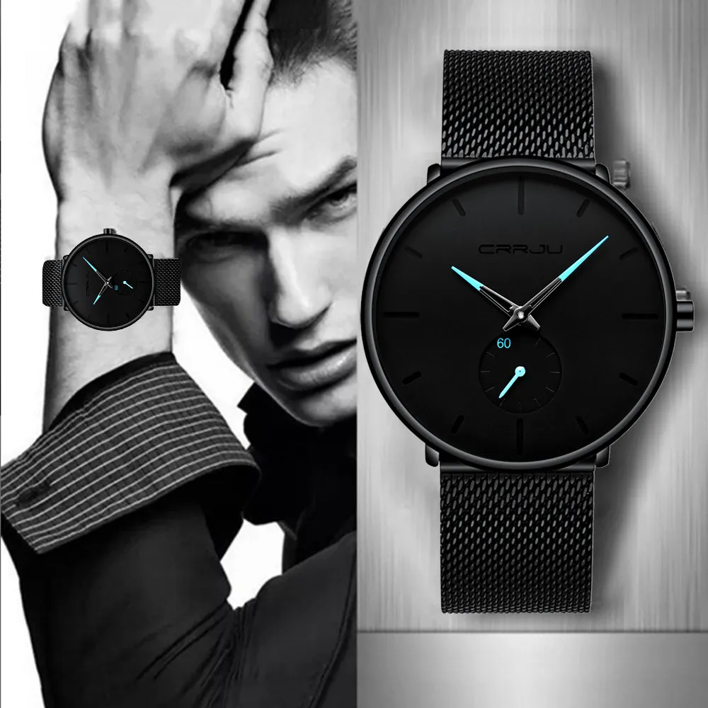 30 Meter Waterproofing Super Thin Men\'s Business Watch Black Leisure Wristwatch Quartz Watch Bracelet Man Watch Men Business