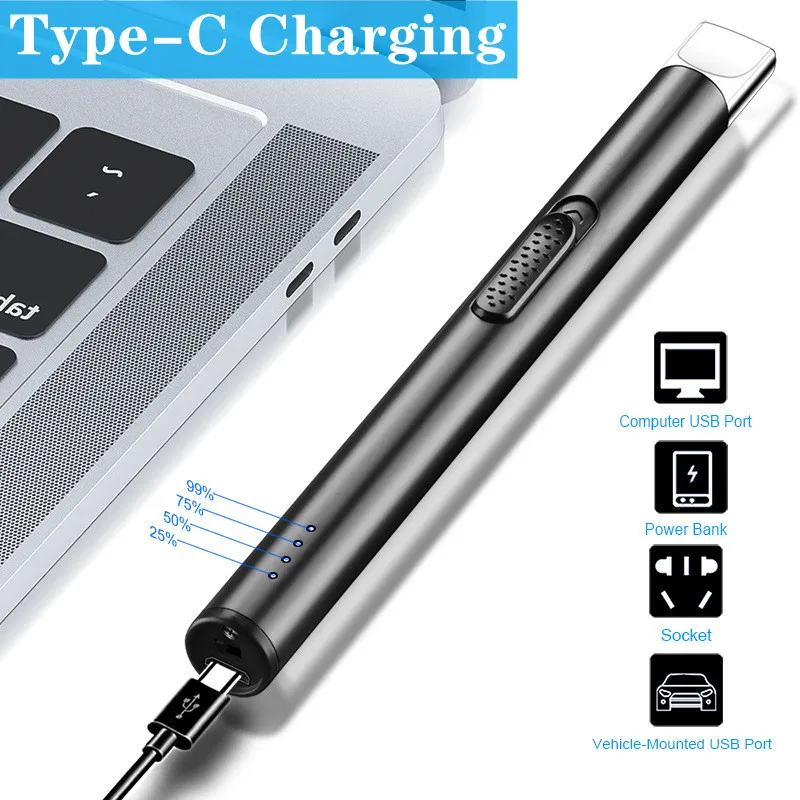 Mini encendedor de arco sin llama de pulso eléctrico, pantalla de energía, vela recargable por USB, cocina, estufa de Gas, pistola de encendido,