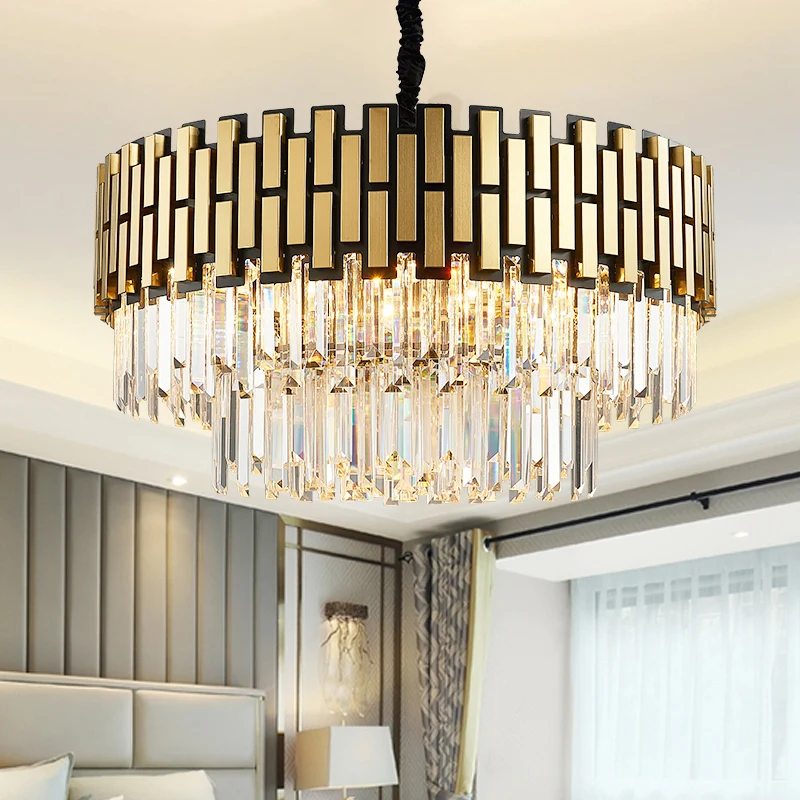 Starry High Quality Crystal Pendant Light, Brilhando Cor Dourada, Grande Lustre Do Hotel, Iluminação Da Sala De Estar, Luxo